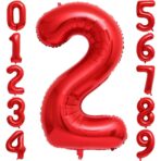 Balon din Folie Metalizata Embo, Figurina Cifra, Tema Aniversare 40 cm, Ambalaj Individual, Pai inclus, Umflare cu Aer sau Heliu, Rosu, Cifra 2 - imagine 4