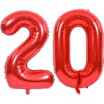 Balon din Folie Metalizata Embo, Figurina Cifra, Tema Aniversare 40 cm, Ambalaj Individual, Pai inclus, Umflare cu Aer sau Heliu, Rosu, Cifra 2 - imagine 10