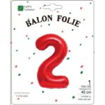Balon din Folie Metalizata Embo, Figurina Cifra, Tema Aniversare 40 cm, Ambalaj Individual, Pai inclus, Umflare cu Aer sau Heliu, Rosu, Cifra 2 - imagine 2