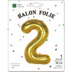 Balon din Folie Metalizata Embo, Figurina Cifra, Tema Aniversare 80 cm, Ambalaj Individual, Pai inclus, Umflare cu Aer sau Heliu, Auriu, Cifra 2 - imagine 2