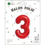 Balon din Folie Metalizata Embo, Figurina Cifra, Tema Aniversare 40 cm, Ambalaj Individual, Pai inclus, Umflare cu Aer sau Heliu, Rosu, Cifra 3 - imagine 2