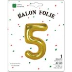 Balon din Folie Metalizata Embo, Figurina Cifra, Tema Aniversare 40 cm, Ambalaj Individual, Pai inclus, Umflare cu Aer sau Heliu, Auriu, Cifra 5 - imagine 2