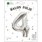 Balon din Folie Metalizata, Embo, Figurina Cifra, Tema Aniversare 80 cm, Ambalaj Individual, Pai inclus, Umflare cu Aer sau Heliu, Argintiu, Cifra 4 - imagine 2