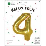 Balon din Folie Metalizata Embo, Figurina Cifra, Tema Aniversare 80 cm, Ambalaj Individual, Pai inclus, Umflare cu Aer sau Heliu, Auriu, Cifra 4 - imagine 2