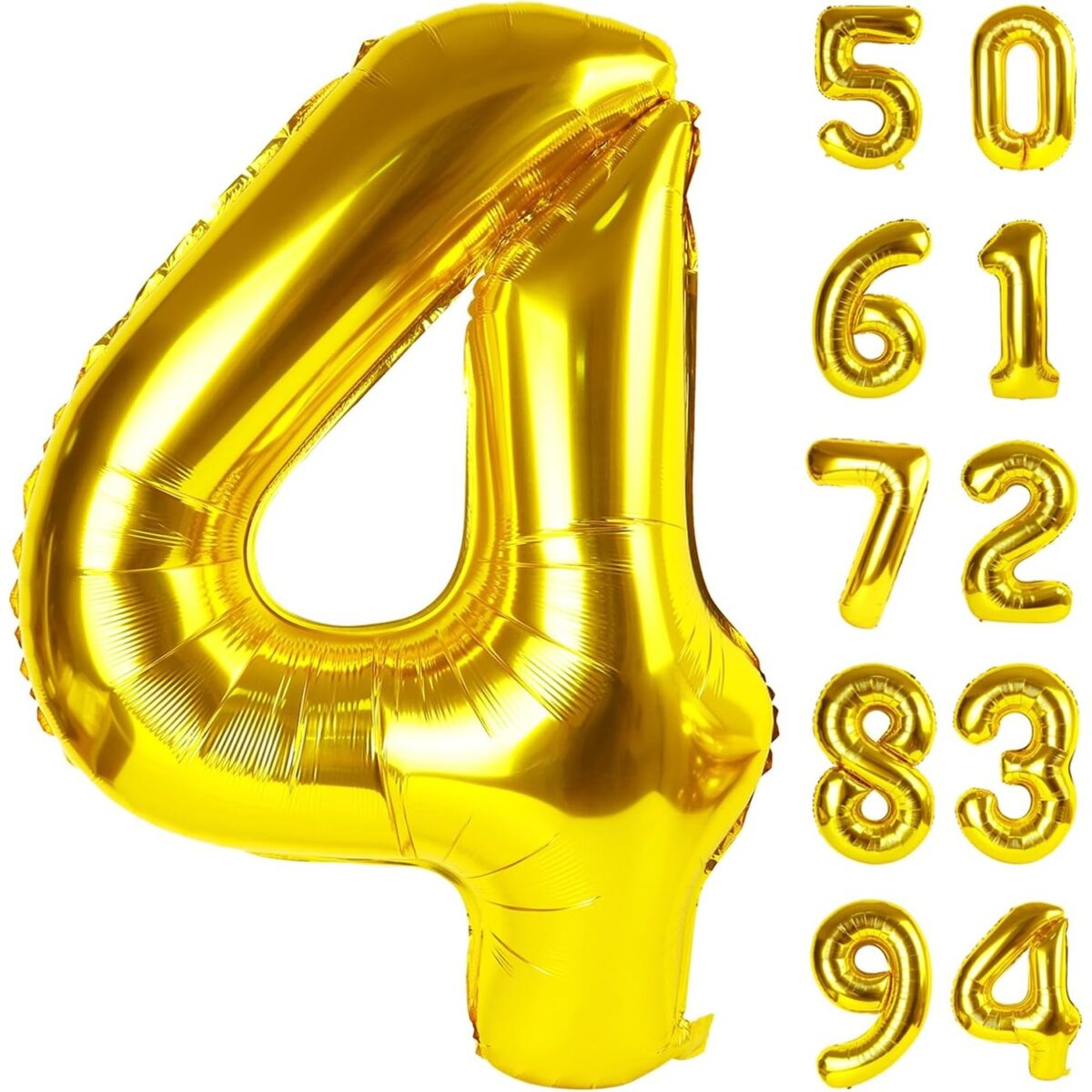 Balon din Folie Metalizata Embo, Figurina Cifra, Tema Aniversare 80 cm, Ambalaj Individual, Pai inclus, Umflare cu Aer sau Heliu, Auriu, Cifra 4 - imagine 8
