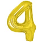 Balon din Folie Metalizata Embo, Figurina Cifra, Tema Aniversare 80 cm, Ambalaj Individual, Pai inclus, Umflare cu Aer sau Heliu, Auriu, Cifra 4