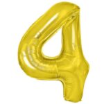 Balon din Folie Metalizata Embo, Figurina Cifra, Tema Aniversare 80 cm, Ambalaj Individual, Pai inclus, Umflare cu Aer sau Heliu, Auriu, Cifra 4