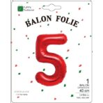 Balon din Folie Metalizata Embo, Figurina Cifra, Tema Aniversare 40 cm, Ambalaj Individual, Pai inclus, Umflare cu Aer sau Heliu, Rosu, Cifra 5 - imagine 2