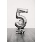 Balon din Folie Metalizata, Embo, Figurina Cifra, Tema Aniversare 80 cm, Ambalaj Individual, Pai inclus, Umflare cu Aer sau Heliu, Argintiu, Cifra 5 - imagine 8