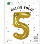 Balon din Folie Metalizata Embo, Figurina Cifra, Tema Aniversare 80 cm, Ambalaj Individual, Pai inclus, Umflare cu Aer sau Heliu, Auriu, Cifra 5 - imagine 2