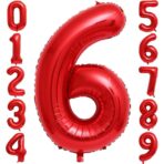 Balon din Folie Metalizata Embo, Figurina Cifra, Tema Aniversare 40 cm, Ambalaj Individual, Pai inclus, Umflare cu Aer sau Heliu, Rosu, Cifra 6 - imagine 4