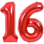Balon din Folie Metalizata Embo, Figurina Cifra, Tema Aniversare 40 cm, Ambalaj Individual, Pai inclus, Umflare cu Aer sau Heliu, Rosu, Cifra 6 - imagine 7