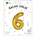 Balon din Folie Metalizata Embo, Figurina Cifra, Tema Aniversare 40 cm, Ambalaj Individual, Pai inclus, Umflare cu Aer sau Heliu, Auriu, Cifra 6 - imagine 2