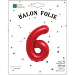 Balon din Folie Metalizata Embo, Figurina Cifra, Tema Aniversare 40 cm, Ambalaj Individual, Pai inclus, Umflare cu Aer sau Heliu, Rosu, Cifra 6 - imagine 2
