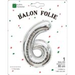 Balon din Folie Metalizata, Embo, Figurina Cifra, Tema Aniversare 80 cm, Ambalaj Individual, Pai inclus, Umflare cu Aer sau Heliu, Argintiu, Cifra 6 - imagine 2