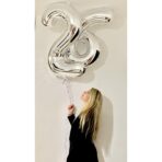 Balon din Folie Metalizata, Embo, Figurina Cifra, Tema Aniversare 80 cm, Ambalaj Individual, Pai inclus, Umflare cu Aer sau Heliu, Argintiu, Cifra 6 - imagine 5