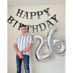 Balon din Folie Metalizata, Embo, Figurina Cifra, Tema Aniversare 80 cm, Ambalaj Individual, Pai inclus, Umflare cu Aer sau Heliu, Argintiu, Cifra 6 - imagine 7