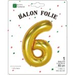 Balon din Folie Metalizata Embo, Figurina Cifra, Tema Aniversare 80 cm, Ambalaj Individual, Pai inclus, Umflare cu Aer sau Heliu, Auriu, Cifra 6 - imagine 2