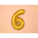 Balon din Folie Metalizata Embo, Figurina Cifra, Tema Aniversare 80 cm, Ambalaj Individual, Pai inclus, Umflare cu Aer sau Heliu, Auriu, Cifra 6 - imagine 3