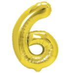 Balon din Folie Metalizata Embo, Figurina Cifra, Tema Aniversare 80 cm, Ambalaj Individual, Pai inclus, Umflare cu Aer sau Heliu, Auriu, Cifra 6