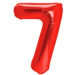 Balon din Folie Metalizata, Embo, Figurina Cifra, Model 7, Tema Aniversare 40 cm, Ambalaj Individual, Pai Inclus, Umflare cu Aer sau Heliu, Rosu