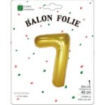 Balon din Folie Metalizata Embo, Figurina Cifra, Tema Aniversare 40 cm, Ambalaj Individual, Pai inclus, Umflare cu Aer sau Heliu, Auriu, Cifra 7 - imagine 2