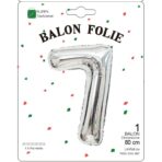 Balon din Folie Metalizata, Embo, Figurina Cifra, Tema Aniversare 80 cm, Ambalaj Individual, Pai inclus, Umflare cu Aer sau Heliu, Argintiu, Cifra 7 - imagine 2