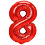 Balon din Folie Metalizata Embo, Figurina Cifra, Tema Aniversare 40 cm, Ambalaj Individual, Pai inclus, Umflare cu Aer sau Heliu, Rosu, Cifra 8