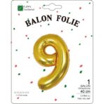 Balon din Folie Metalizata Embo, Figurina Cifra, Tema Aniversare 40 cm, Ambalaj Individual, Pai inclus, Umflare cu Aer sau Heliu, Auriu, Cifra 9 - imagine 2