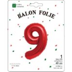 Balon din Folie Metalizata Embo, Figurina Cifra, Tema Aniversare 40 cm, Ambalaj Individual, Pai inclus, Umflare cu Aer sau Heliu, Rosu, Cifra 9 - imagine 2