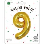 Balon din Folie Metalizata Embo, Figurina Cifra, Tema Aniversare 80 cm, Ambalaj Individual, Pai inclus, Umflare cu Aer sau Heliu, Auriu, Cifra 9 - imagine 2