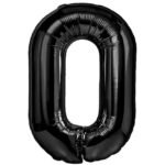 Balon din Folie Metalizata, Embo, Figurina Cifra, Tema Aniversare 40 cm, Ambalaj Individual, Pai inclus, Umflare cu Aer sau Heliu, Negru, Cifra 0