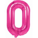 Balon din Folie Metalizata Embo, Figurina Cifra, Tema Aniversare 40 cm, Ambalaj Individual, Pai inclus, Umflare cu Aer sau Heliu, Roz, Cifra 0
