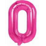 Balon din Folie Metalizata Embo, Figurina Cifra, Tema Aniversare 40 cm, Ambalaj Individual, Pai inclus, Umflare cu Aer sau Heliu, Roz, Cifra 0