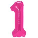 Balon din Folie Metalizata Embo, Figurina Cifra, Tema Aniversare 40 cm, Ambalaj Individual, Pai inclus, Umflare cu Aer sau Heliu, Roz, Cifra 1