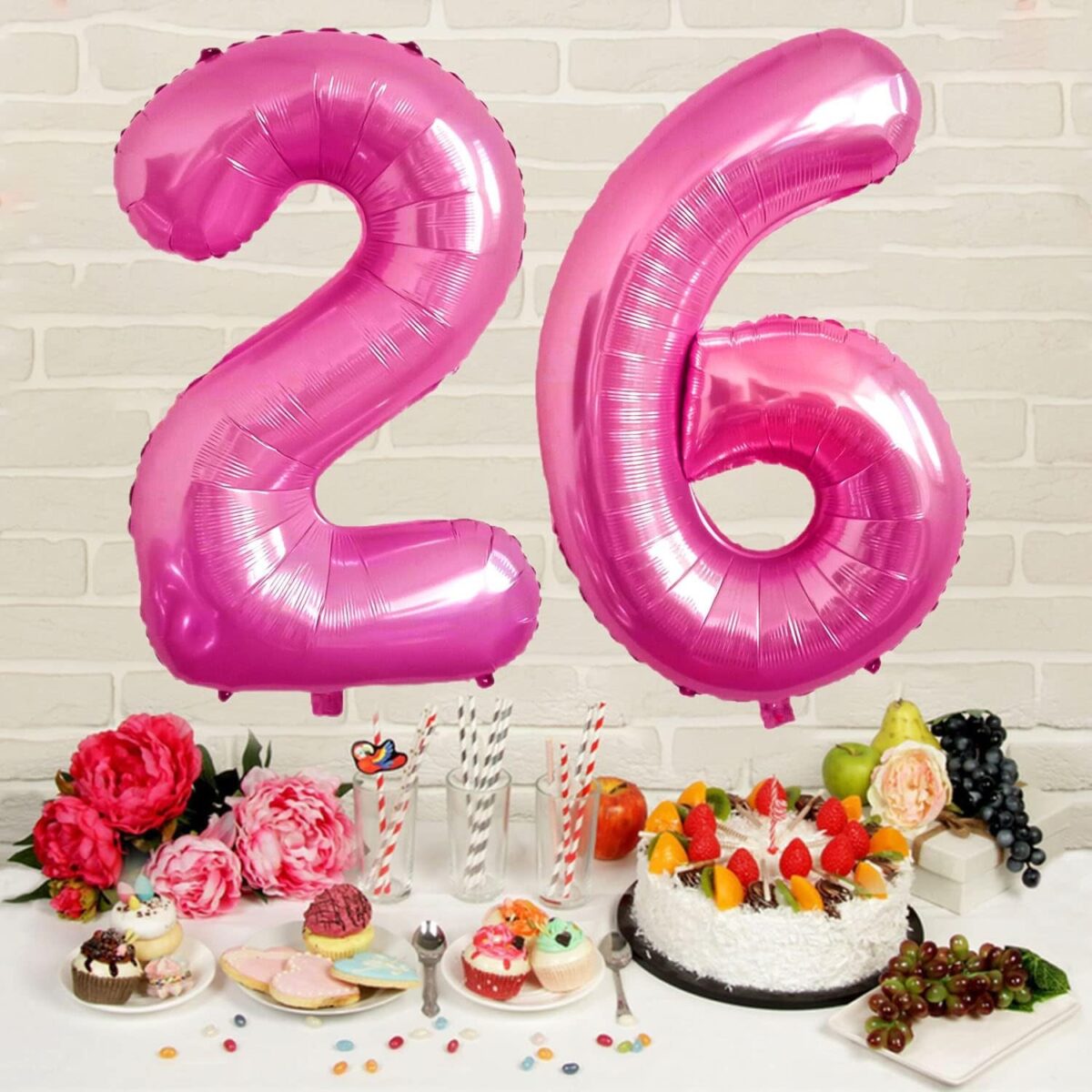 Balon din Folie Metalizata Embo, Figurina Cifra, Tema Aniversare 40 cm, Ambalaj Individual, Pai inclus, Umflare cu Aer sau Heliu, Roz, Cifra 2 - imagine 3