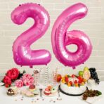 Balon din Folie Metalizata Embo, Figurina Cifra, Tema Aniversare 40 cm, Ambalaj Individual, Pai inclus, Umflare cu Aer sau Heliu, Roz, Cifra 2 - imagine 3