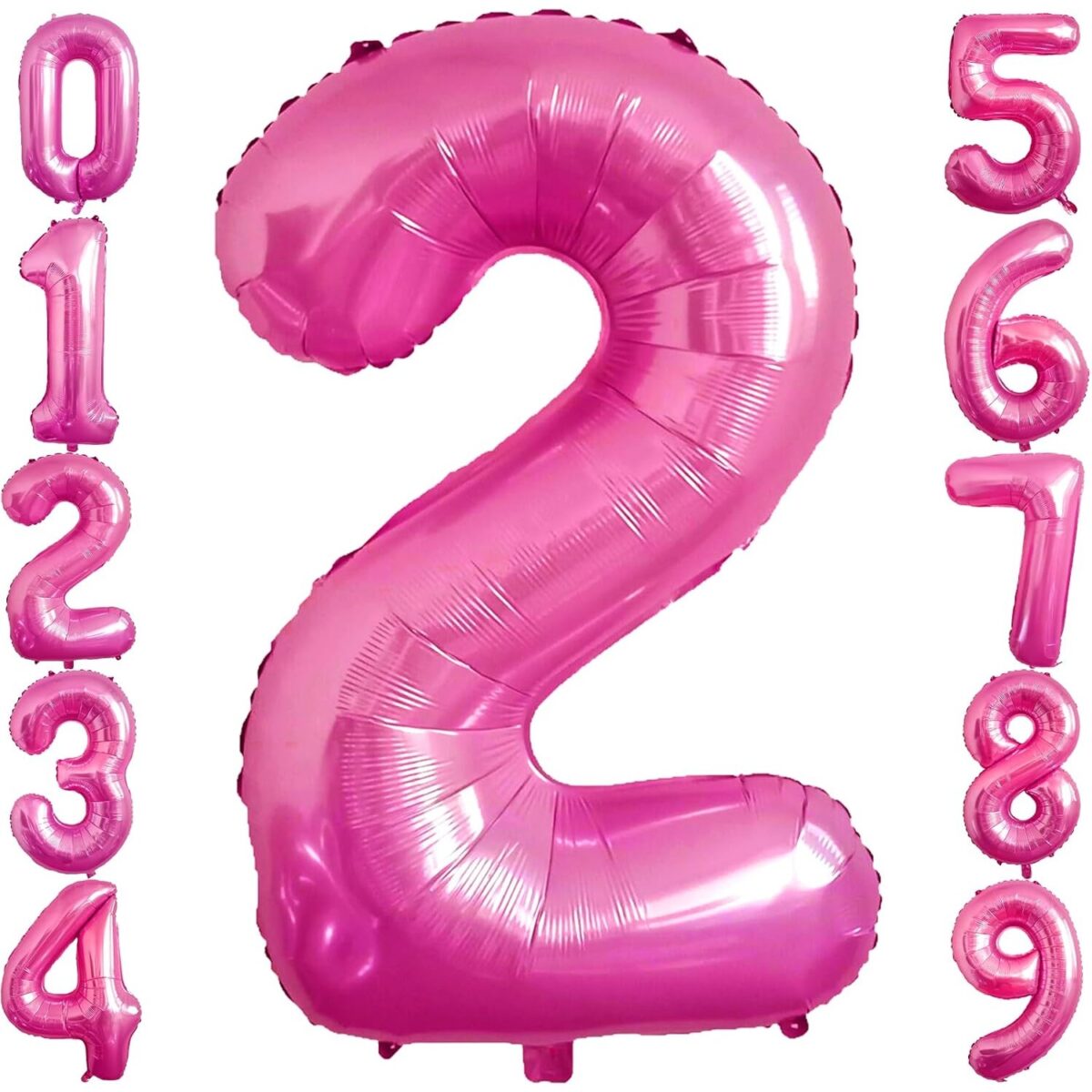 Balon din Folie Metalizata Embo, Figurina Cifra, Tema Aniversare 40 cm, Ambalaj Individual, Pai inclus, Umflare cu Aer sau Heliu, Roz, Cifra 2 - imagine 6