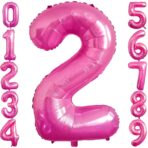 Balon din Folie Metalizata Embo, Figurina Cifra, Tema Aniversare 40 cm, Ambalaj Individual, Pai inclus, Umflare cu Aer sau Heliu, Roz, Cifra 2 - imagine 6