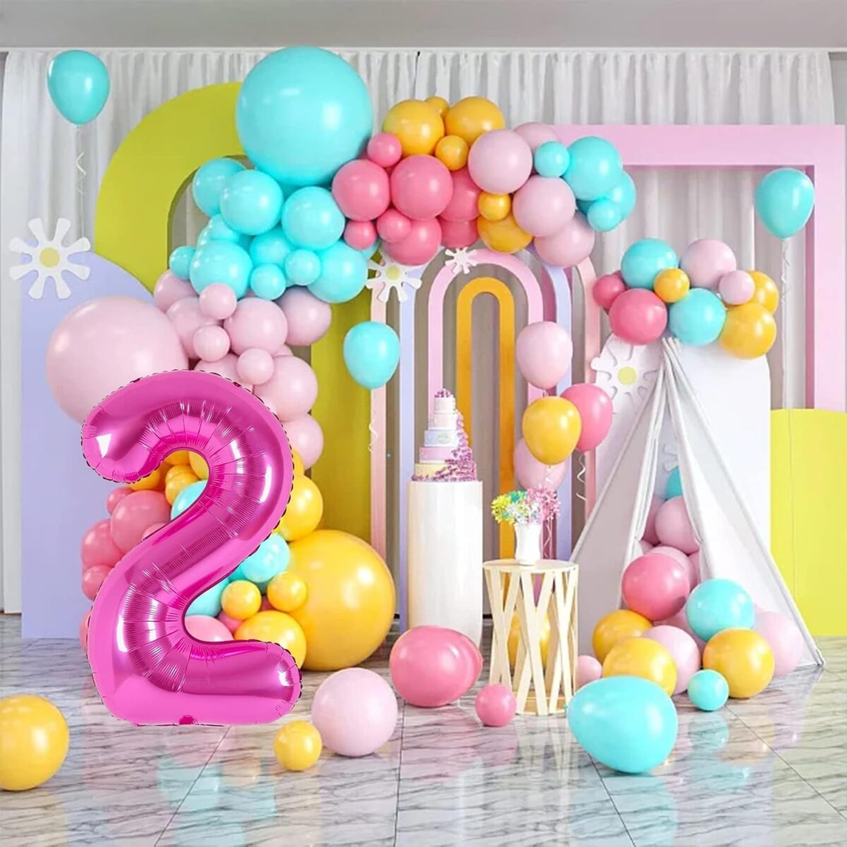 Balon din Folie Metalizata Embo, Figurina Cifra, Tema Aniversare 40 cm, Ambalaj Individual, Pai inclus, Umflare cu Aer sau Heliu, Roz, Cifra 2 - imagine 10