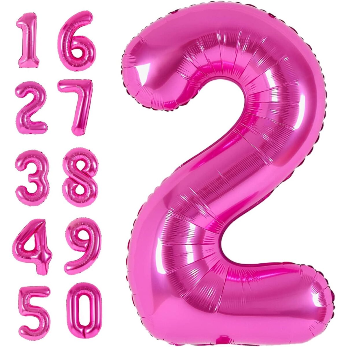 Balon din Folie Metalizata Embo, Figurina Cifra, Tema Aniversare 40 cm, Ambalaj Individual, Pai inclus, Umflare cu Aer sau Heliu, Roz, Cifra 2 - imagine 11