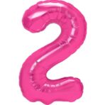 Balon din Folie Metalizata Embo, Figurina Cifra, Tema Aniversare 40 cm, Ambalaj Individual, Pai inclus, Umflare cu Aer sau Heliu, Roz, Cifra 2