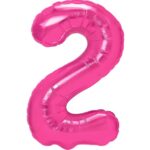 Balon din Folie Metalizata Embo, Figurina Cifra, Tema Aniversare 40 cm, Ambalaj Individual, Pai inclus, Umflare cu Aer sau Heliu, Roz, Cifra 2