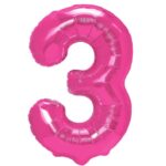 Balon din Folie Metalizata Embo, Figurina Cifra, Tema Aniversare 40 cm, Ambalaj Individual, Pai inclus, Umflare cu Aer sau Heliu, Roz, Cifra 3