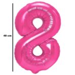 Balon din Folie Metalizata Embo, Figurina Cifra, Tema Aniversare 40 cm, Ambalaj Individual, Pai inclus, Umflare cu Aer sau Heliu, Roz, Cifra 8 - imagine 2