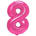 Balon din Folie Metalizata Embo, Figurina Cifra, Tema Aniversare 40 cm, Ambalaj Individual, Pai inclus, Umflare cu Aer sau Heliu, Roz, Cifra 8