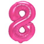 Balon din Folie Metalizata Embo, Figurina Cifra, Tema Aniversare 40 cm, Ambalaj Individual, Pai inclus, Umflare cu Aer sau Heliu, Roz, Cifra 8