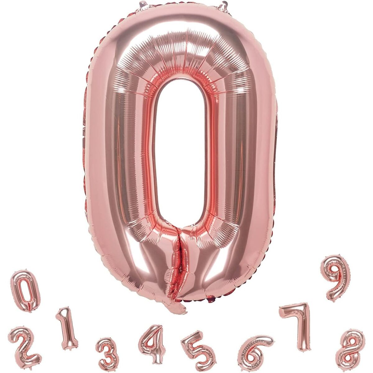 Balon din Folie Metalizata Embo, Figurina Cifra, Tema Aniversare 40 cm, Ambalaj Individual, Pai inclus, Umflare cu Aer sau Heliu, Rose Gold, Cifra 0 - imagine 7