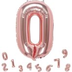 Balon din Folie Metalizata Embo, Figurina Cifra, Tema Aniversare 40 cm, Ambalaj Individual, Pai inclus, Umflare cu Aer sau Heliu, Rose Gold, Cifra 0 - imagine 7