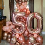 Balon din Folie Metalizata Embo, Figurina Cifra, Tema Aniversare 40 cm, Ambalaj Individual, Pai inclus, Umflare cu Aer sau Heliu, Rose Gold, Cifra 0 - imagine 8